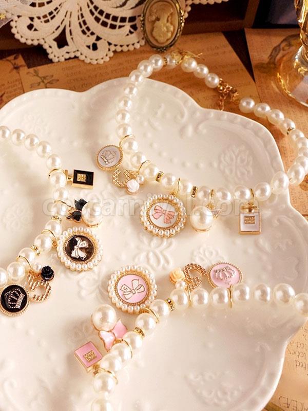 ROCOCO Style Lolita Accessories Pink Bows?Pearls Polyester Fiber Choker Miscellaneous