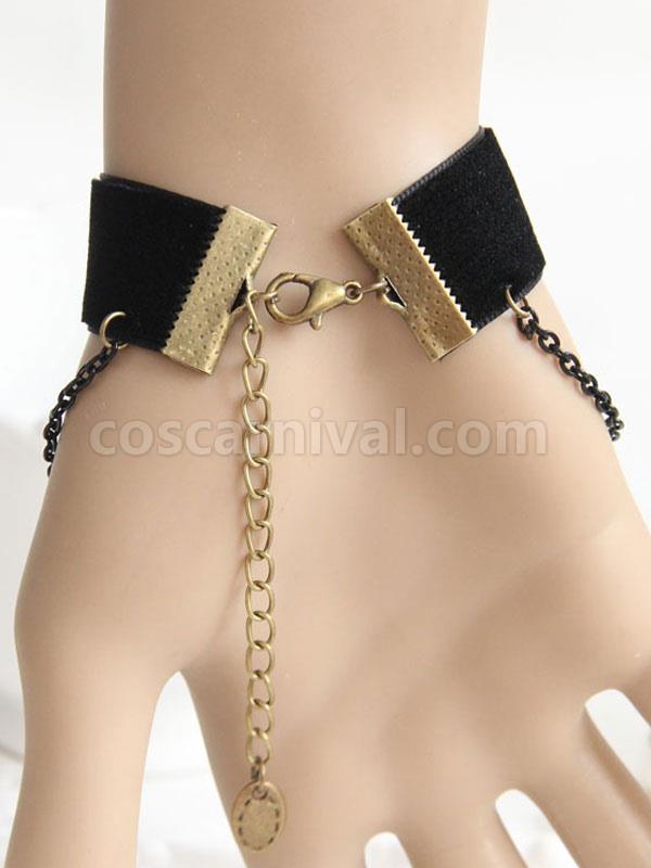Gothic Lolita Bracelet Velour Chains Metal Details Black Lolita Accessories