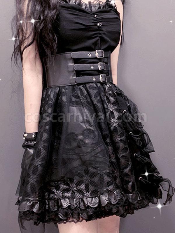 Gothic Lolita Cummerbund Metal Details?Grommets Metallic PU Leather Miscellaneous Black Lolita Accessories