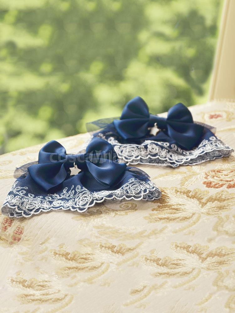 Sweet Lolita Oversleeve Lace Trim Deep Blue Satin Bow Starlet Decor Lolita Accessories