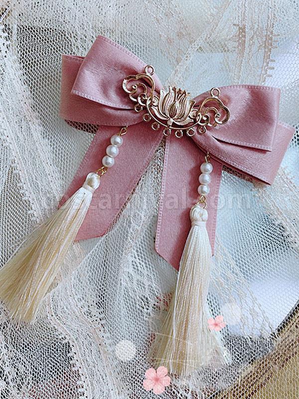 Chinese Style Lolita Accessories Soft Pink Fringe?Bows Polyester Fiber Accessory Miscellaneous