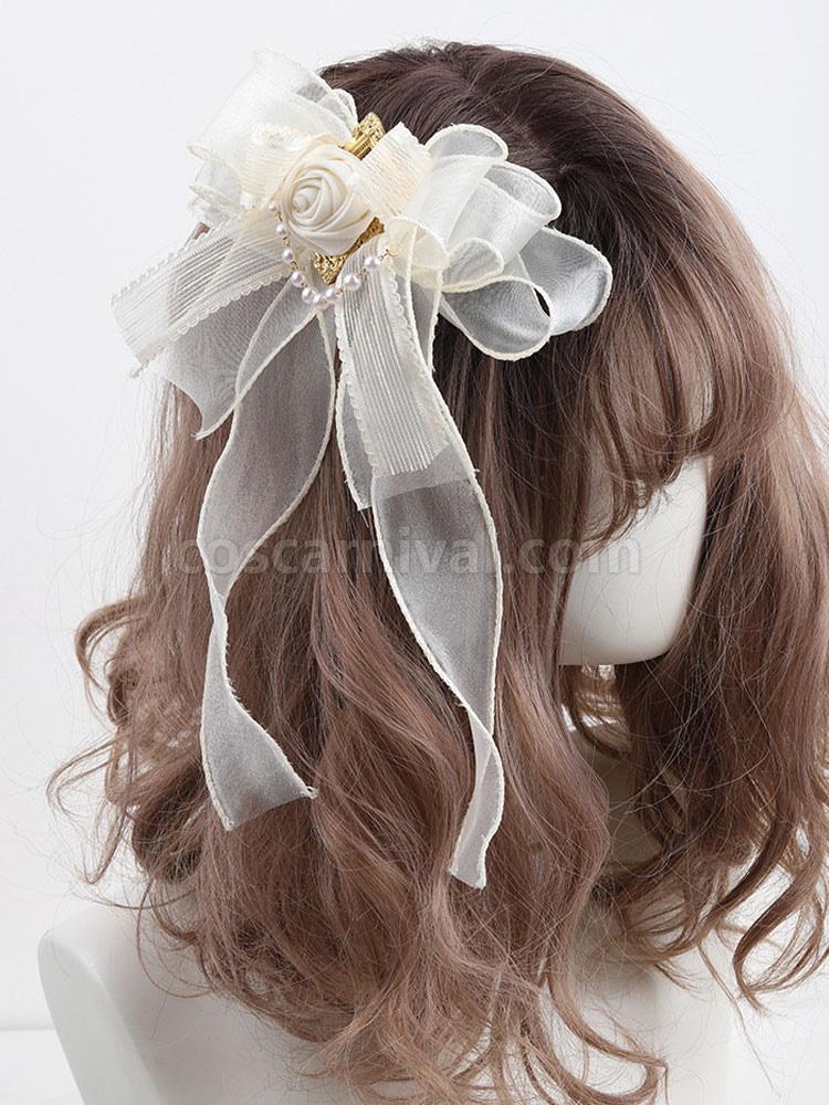 Sweet Lolita Accessories Ecru White Flowers?Pearls?Bows Polyester Fiber Headwear Miscellaneous
