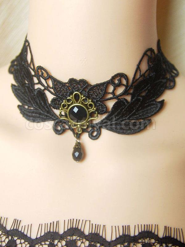 Gothic Lolita Choker Lace Gems Black Lolita Necklace coscarnival