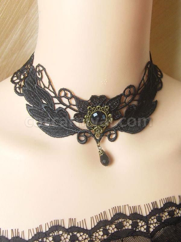 Gothic Lolita Choker Lace Gems Black Lolita Necklace
