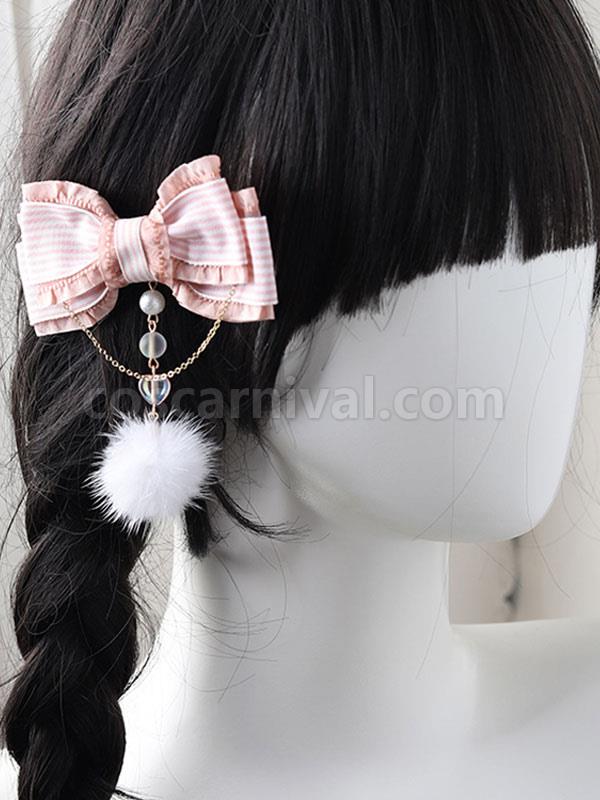 Sweet Lolita Accessories Pink Pom Poms?Bows Polyester Headwear Miscellaneous coscarnival
