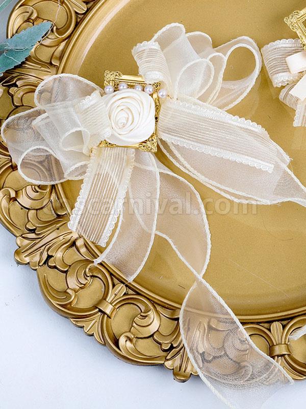 Sweet Lolita Accessories Ecru White Flowers?Pearls?Bows Polyester Fiber Headwear Miscellaneous
