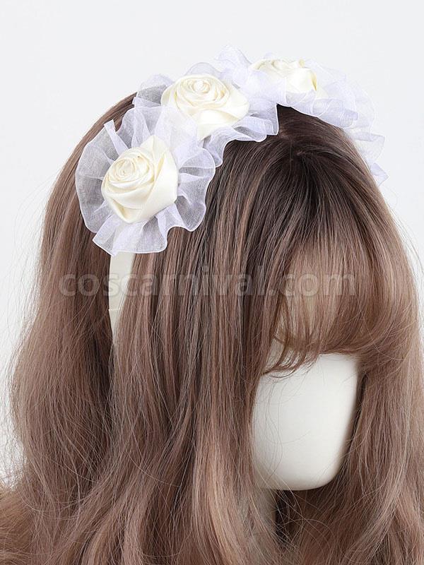 ROCOCO Style Lolita Accessories Ecru White Flowers Polyester Headwear Miscellaneous coscarnival