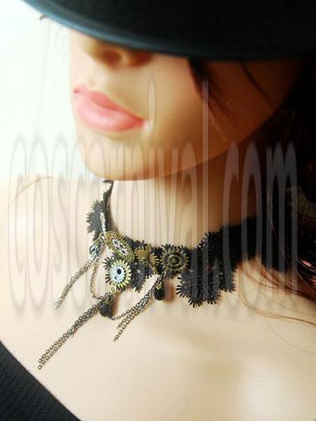 Steampunk Lolita Choker Lace Metal Details Bronze Lolita Necklace
