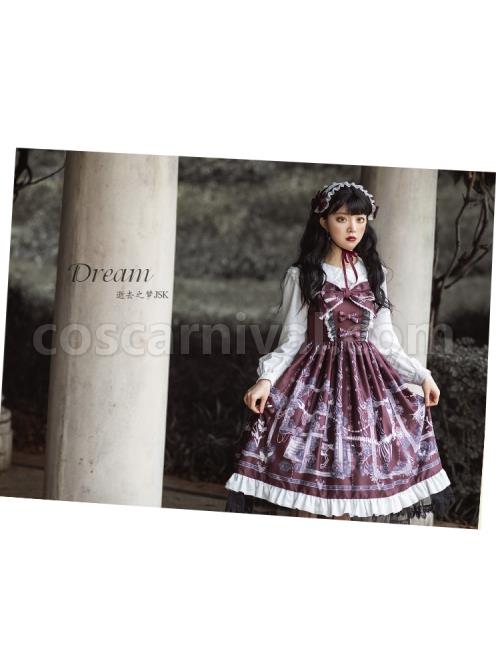 Lost Dreams Series JSK Bowknot Retro Printing Darkness Gothic Lolita Sling Dress