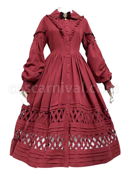 Lovely Long Sleeves Red Bow Cotton Lolita Dress coscarnival
