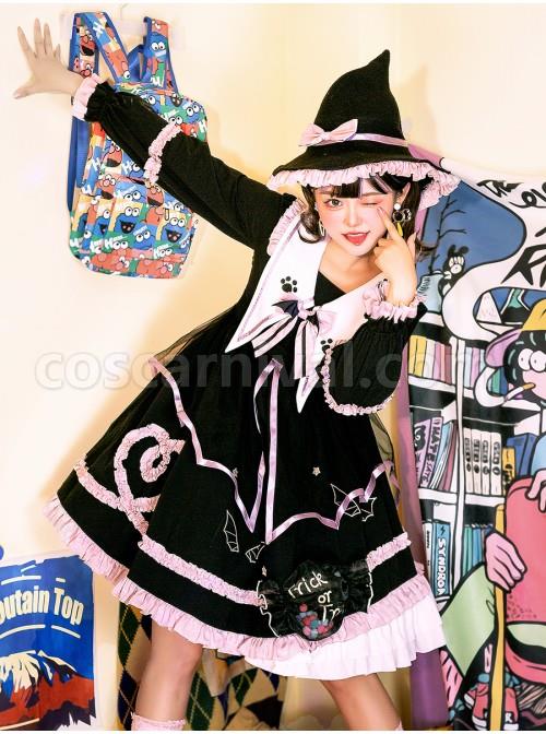 Magic House Series OP Cute Little Devil Cat Ears Pointed Collar Gothic Lolita Halloween Long Sleeve Thick Dress coscarnival