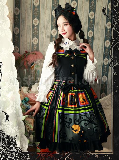 Magic Tea Party Black Spider Web Witch Castle Halloween Gothic Lolita Sling Dress coscarnival