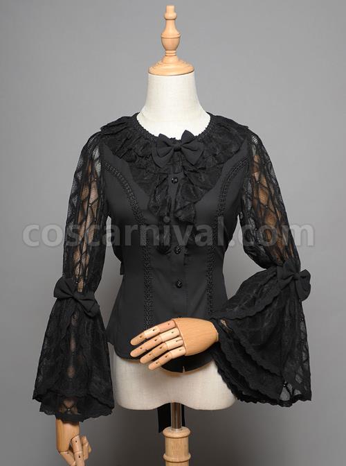 Magic Tea Party Breeze Alice Series Chiffon Bowknot Lace Ruffle Classic Lolita Long Sleeve Shirt coscarnival