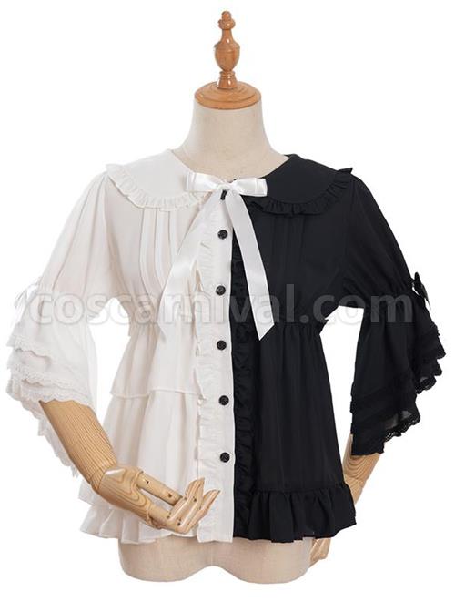 Magic Tea Party Chocolate Rabbit Series Two-color Sweet Lolita Trumpet Sleeve Shirt coscarnival