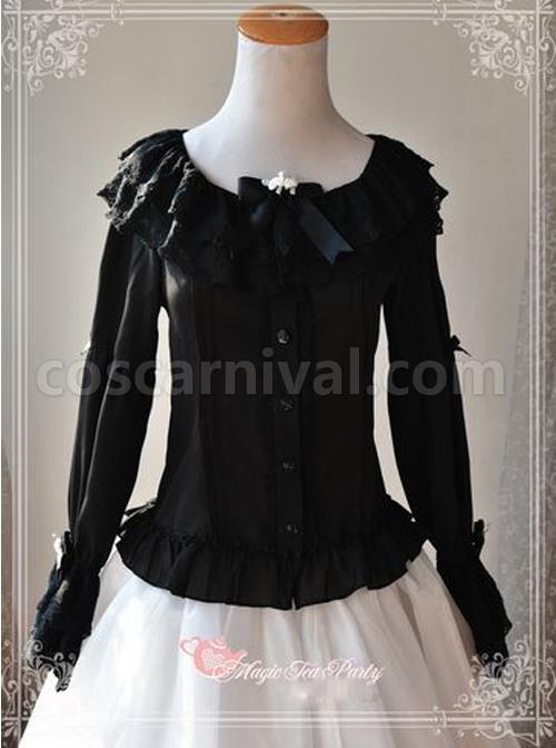 Magic Tea Party Musical Song Series Black Lace Chiffon Lolita Shirt coscarnival