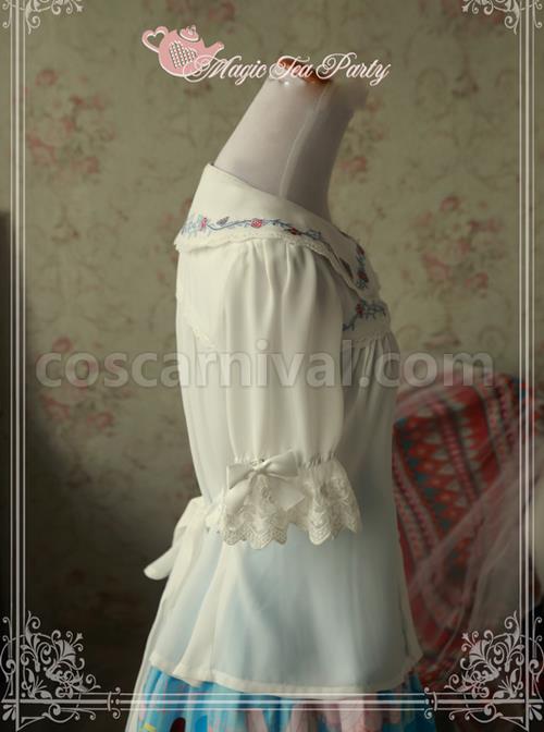 Magic Tea Party Rose Tea Party Series White Chiffon Embroidery Short Sleeve Lolita Shirt coscarnival