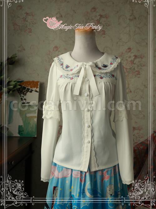 Magic Tea Party Rose Tea Party Series White Chiffon Long Sleeve Lolita Shirt coscarnival
