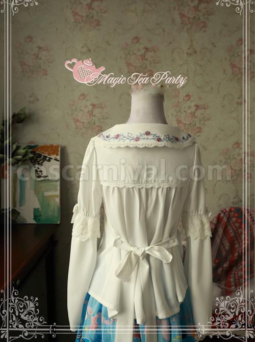 Magic Tea Party Rose Tea Party Series White Chiffon Long Sleeve Lolita Shirt coscarnival
