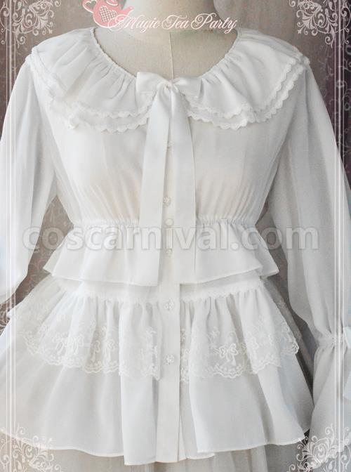 Magic Tea Party White Chiffon Lace Loose Cute Lolita Shirt coscarnival