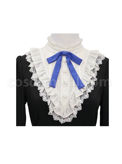 Master Reaper And Black Maid Series OP V-Neck Double Pleated Lace Flower Buttons Gold Rose Embroidery Simple Black Gothic Lolita Long Sleeve Dress coscarnival