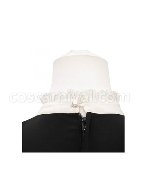 Master Reaper And Black Maid Series OP V-Neck Double Pleated Lace Flower Buttons Gold Rose Embroidery Simple Black Gothic Lolita Long Sleeve Dress