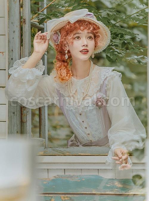 Meet Series Full Lace Hollow Out Embroidery Design Classic Lolita White Long Sleeve Shirt