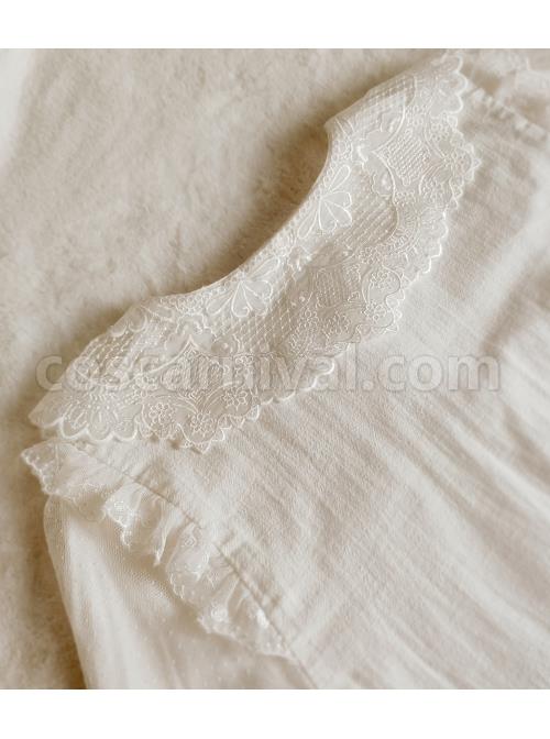 Meet Series Full Lace Hollow Out Embroidery Design Classic Lolita White Long Sleeve Shirt