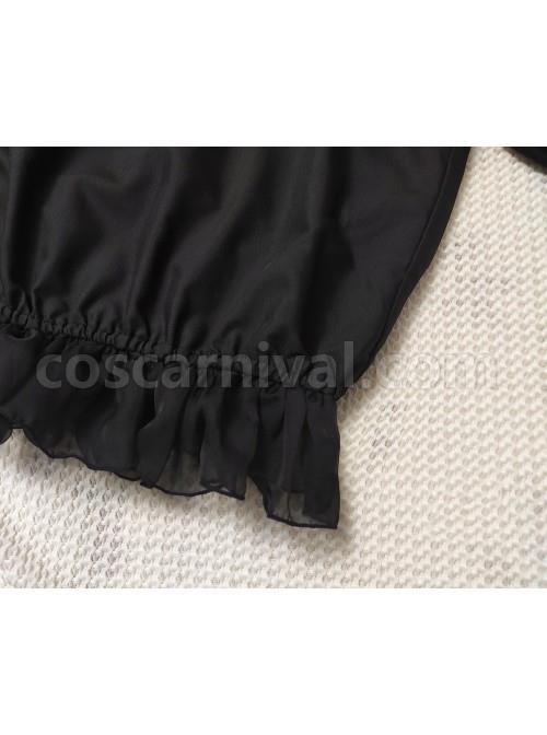Mesh Lace Chest Irregular Cut Embroidered Cutout Crew Neck Classic Lolita Black Long Sleeve Shirt