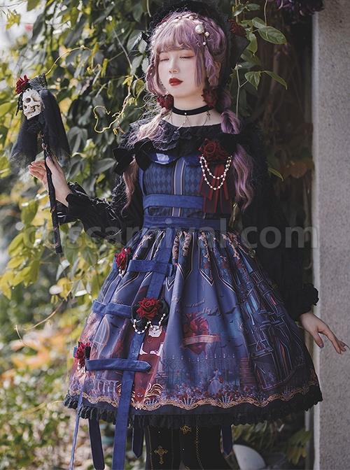 Midnight Magic Series Gothic Style Graphic Print Decoration Personalized Pendant Cloth Strip Lolita Slip Dress coscarnival