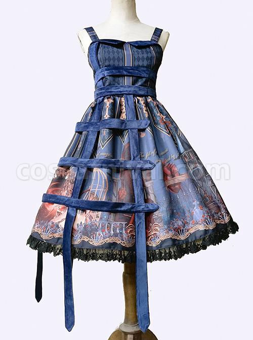 Midnight Magic Series Gothic Style Graphic Print Decoration Personalized Pendant Cloth Strip Lolita Slip Dress coscarnival