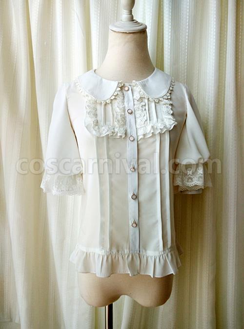 Milky Chiffon Classic Lolita Short Trumpet Sleeve Shirt coscarnival