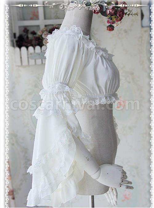 Milky White Chiffon Lolita Super Short Top With Detachable trumpet Sleeve coscarnival