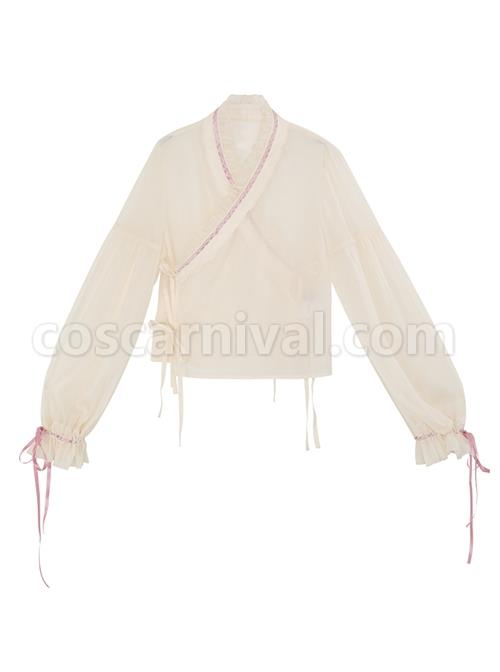Moon Rabbit Tea Shop Series Chinese Style Improved Hanfu Pleated Lace Trim Loose Cuffs Classic Lolita Inner Blouse coscarnival