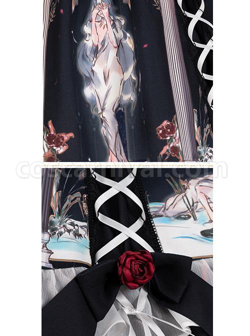 Narkissos-Series-Printing-Retro-Black-Classic-Lolita-Short-Sleeve-Dress-coscarnival-5038