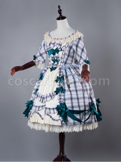 Neckline-Lace-Embroidery--Blue-High-Waist-Skirt-Dress-coscarnival-5001