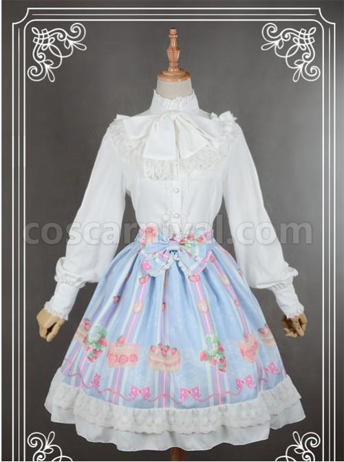 Neverland White High Collar Bowknot Lantern Sleeve Lolita Blouse coscarnival