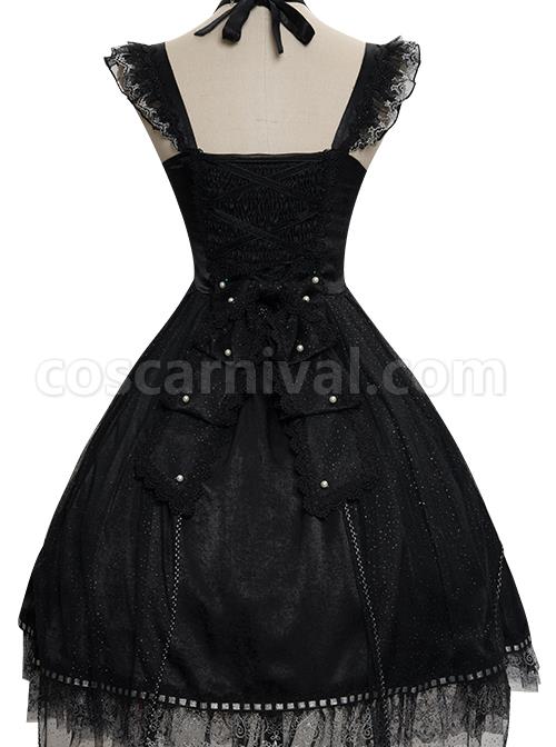 Night Elf Series JSK Black Lace Retro Elegant Gothic Lolita Sling Dress