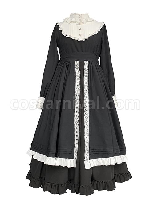 Nun-Style-Black-White-Stand-Up-Collar-Lace-Ruffles-Large-Skirt-Classic-Lolita-Long-Sleeved-Dress-coscarnival-2468