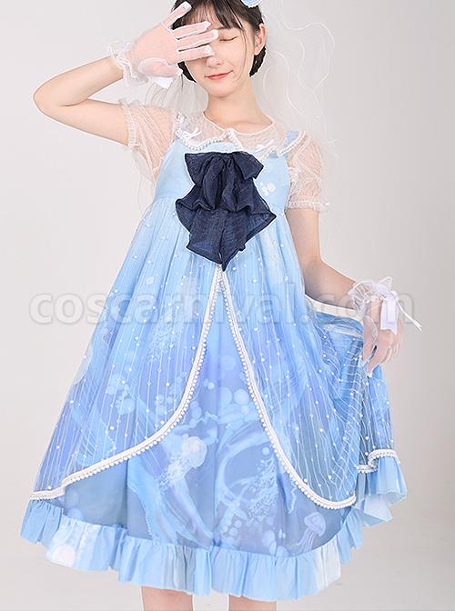 Ocean-Series-Whale-And-Jellyfish-Printing-Classic-Lolita-Blue-Sling-Dress-coscarnival-4156