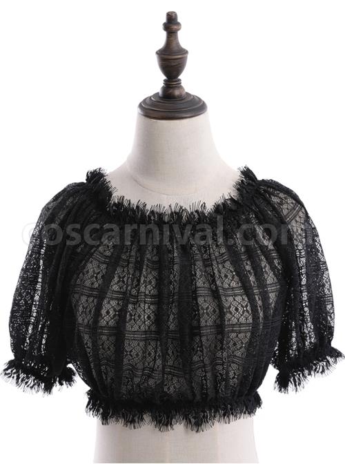 Off Shoulder Lolita Puff Sleeve Lace Short Blouse coscarnival