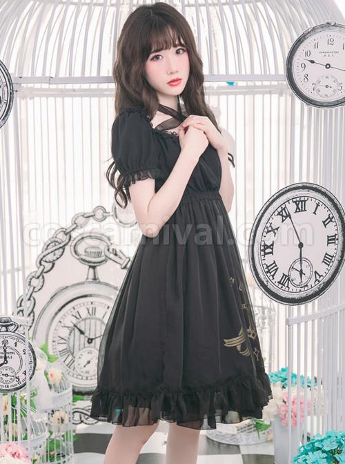Off-shoulder Cross Bowknot Gothic Lolita Short Sleeve Dress