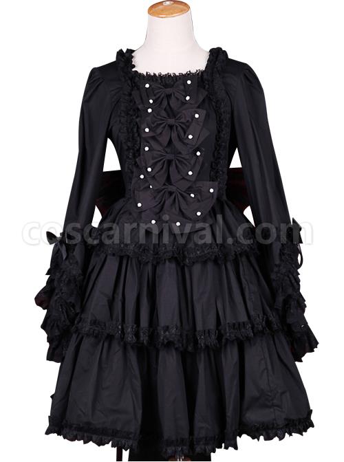Palace Style Retro Lace Long Sleeve Black Gothic Lolita Dress coscarnival