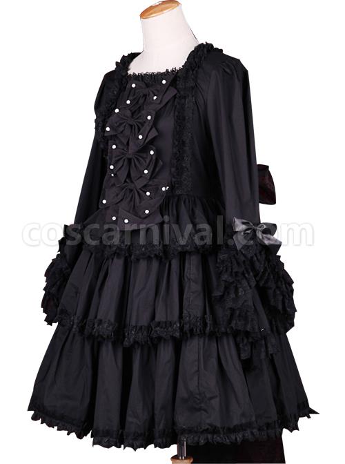 Palace Style Retro Lace Long Sleeve Black Gothic Lolita Dress coscarnival