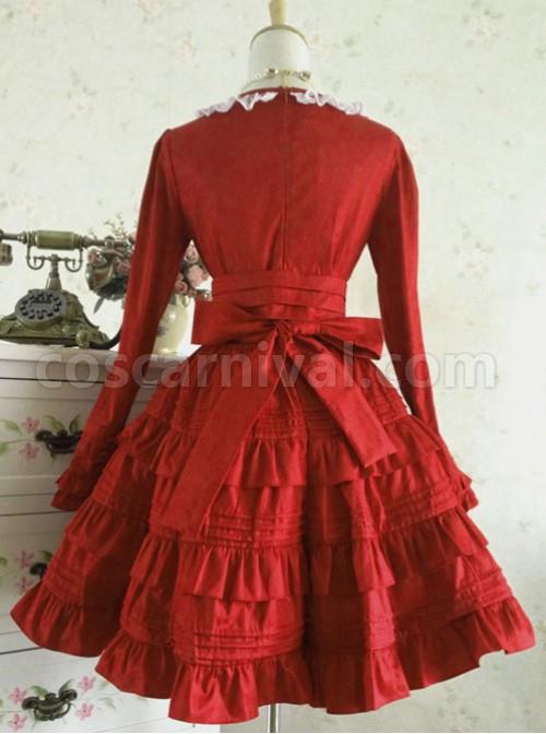 Palace Style Retro Lace Long Sleeve Wine Red Gothic Lolita Dress coscarnival