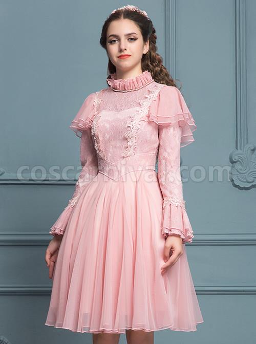 Palace-Style-Retro-Pink-Lace-Classic-Lolita-Long-Sleeve-Dress-coscarnival-4516