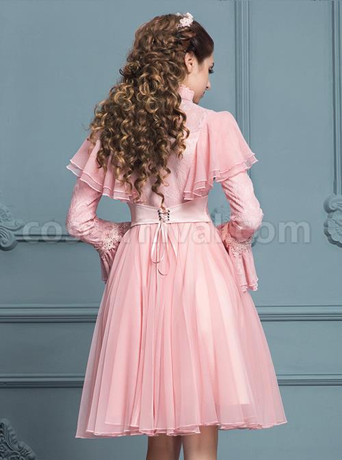 Palace-Style-Retro-Pink-Lace-Classic-Lolita-Long-Sleeve-Dress-coscarnival-4521