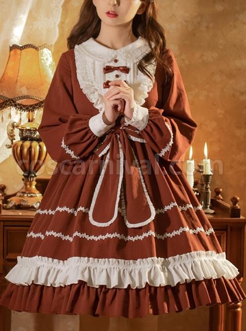 Pastoral-Rabbit-Series-OP-Pleated-Ruffle-Doll-Collar-Big-Bowknot-Hem-Pleats-Classic-Lolita-Long-Sleeve-Dress-coscarnival-2404