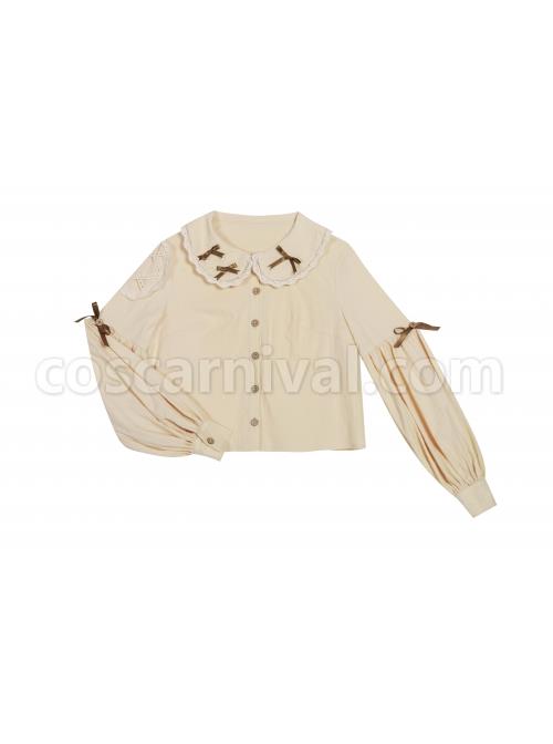 Pastoral Style Doll Collar Bowknot Embellishment Sweet Lolita Apricot Long Sleeve Shirt coscarnival