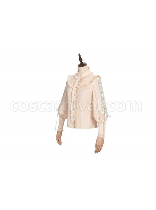 Pastoral Style Stand Collar Light Green Lace Up Apricot Classic Lolita Long Sleeve Shirt