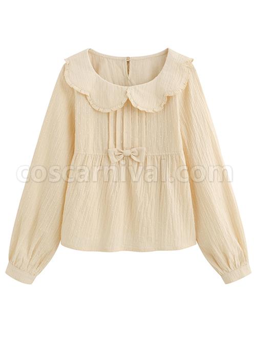 Petal Collar Jacquard Long Sleeve Sweet Lolita Shirt coscarnival